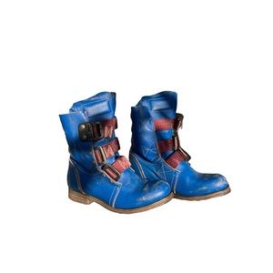 Fly London Blue Leather wide Buckle high Boots circa 2010